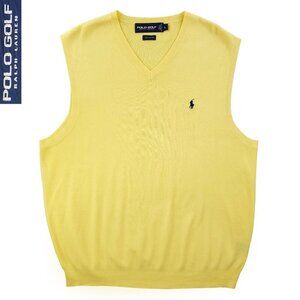 Polo Golf Ralph Lauren Sweater Vest Pony 100% Cotton Yellow Men's Large